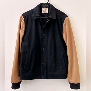 Lucky Brand | Navy Wool and Tan Lamb Skin Letterman Jacket | Men’s Size Small